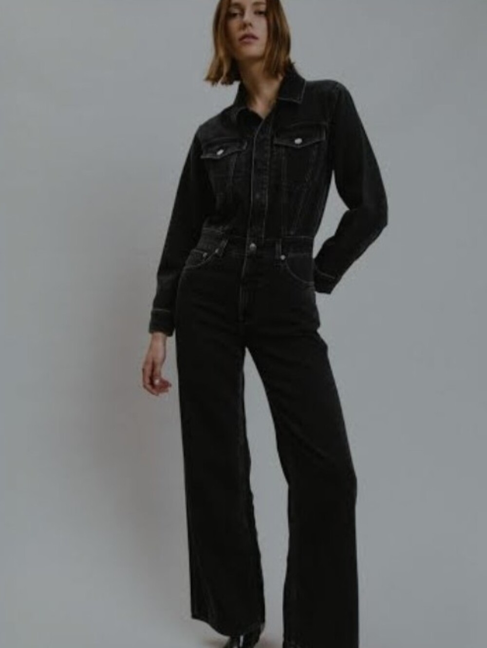PISTOLA NWT CHARCOAL BLACK WIDE LEG DENIM JUMPSUIT SZ MEDIUM
